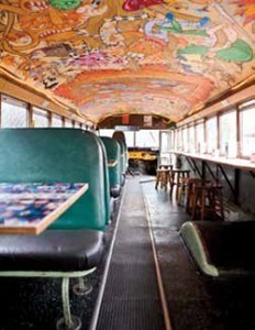 Interior of a revamped school bus
