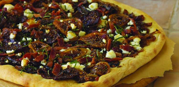 Valley Fig Caramelized Onion, Fig, Bacon, and Goat Cheese Pizza