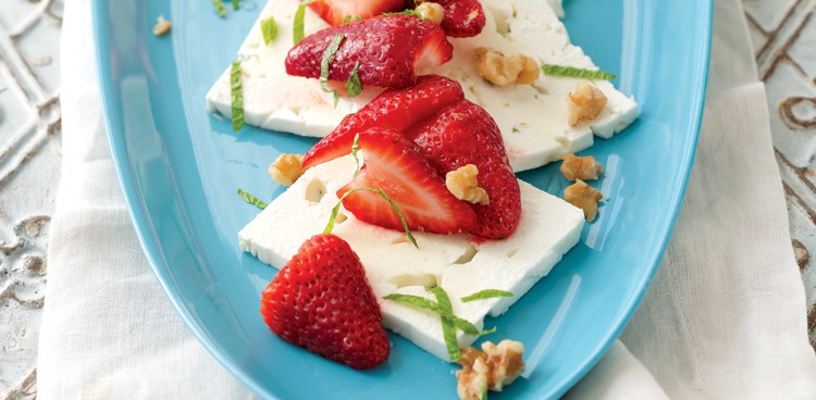Strawberries, Feta, and Walnuts with Fresh Mint