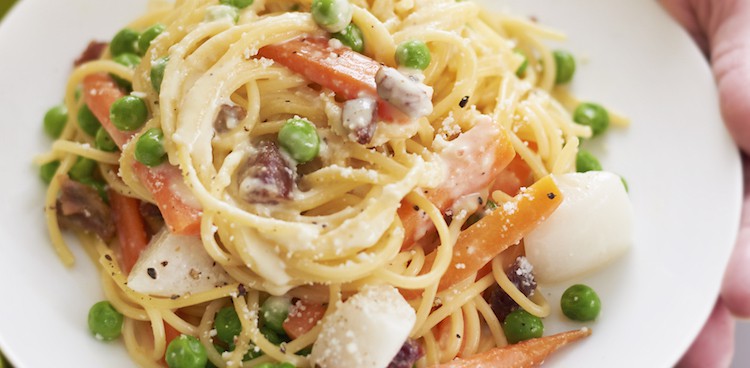 Creamy Carbonara with Spring Vegetables