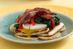 Breakfast Stack with Halloumi, Spinach, Potato, and Roasted Pepper
