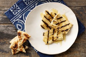 Grilled Halloumi with Shiitake Mushroom Marinade and Truffle Honey Drizzle