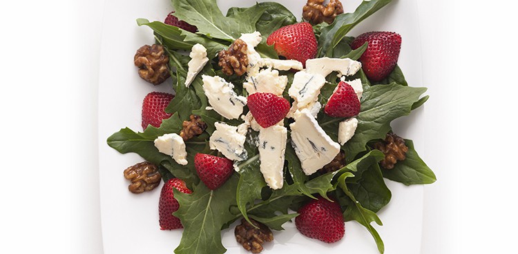 Cambozola, strawberry, and dandelion salad