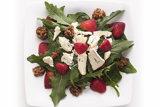 Cambozola, strawberry, and dandelion salad