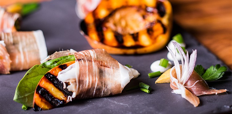 Grilled Peaches, Mozzarella & Proscuitto