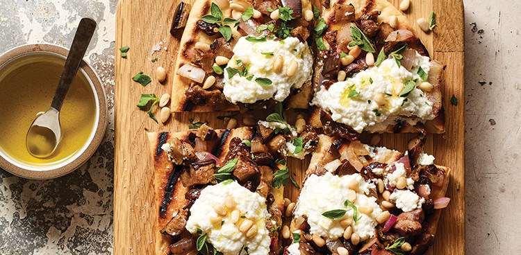 flatbreads with eggplant relish and ricotta