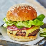 gouda burger with quick pickles