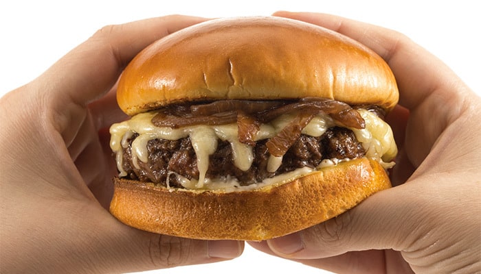 burger with caramelized onions and cheese