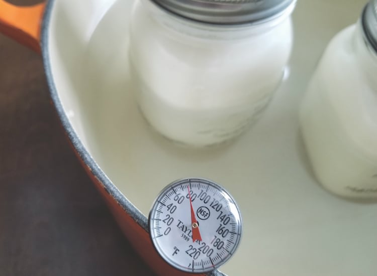jars filled with sour cream in a water bath